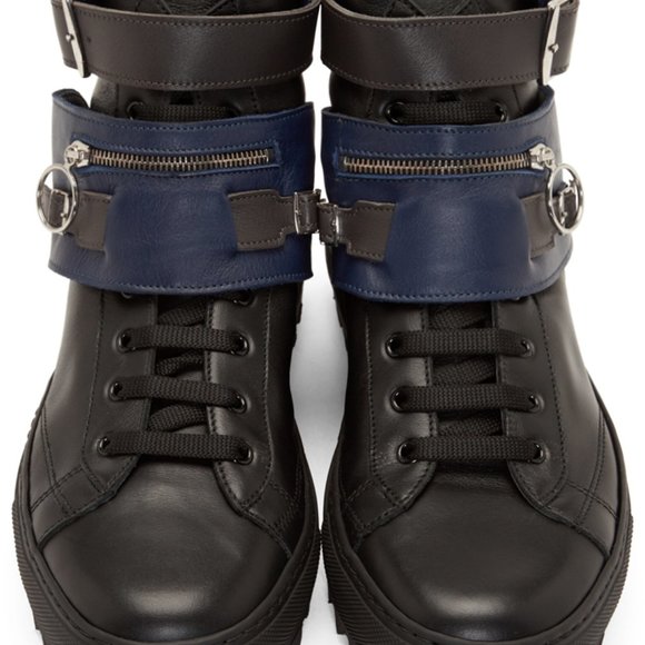 RAF SIMONS Men's Leather High Top Buckle Sneakers - Picture 5 of 8